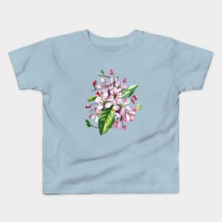 Apple Blossom Flowers Watercolor Painting Kids T-Shirt